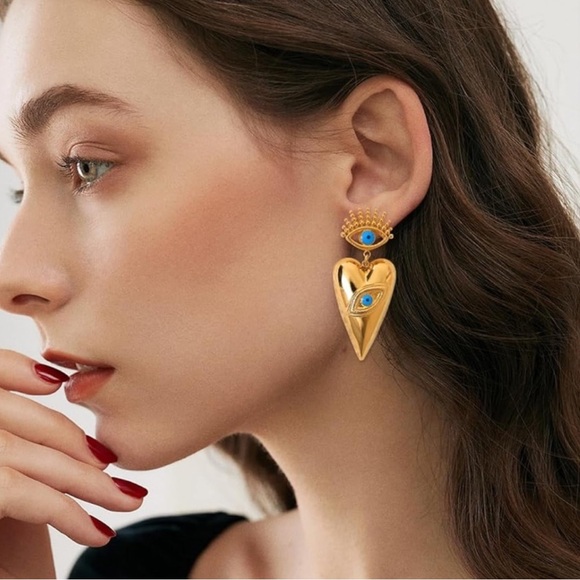 Anthropologie Gold and Blue Heart Earrings